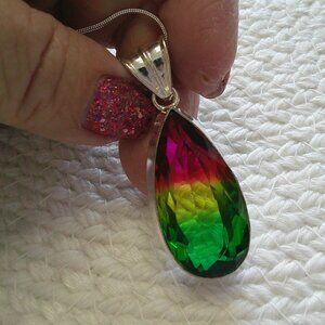 Beautiful BI-COLOR TOURMALINE Handmade Sterling 925 Pendant/Chain $429E